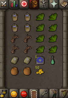 Brewing setup inventory in Old School RuneScape, showing ingredients for Greenman's Ale (m)