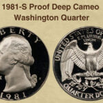 Close up view of a 1981-S Proof Deep Cameo Washington Quarter, showcasing its mirrored fields and frosted devices, highlighting the artistic details and high quality of proof coinage.