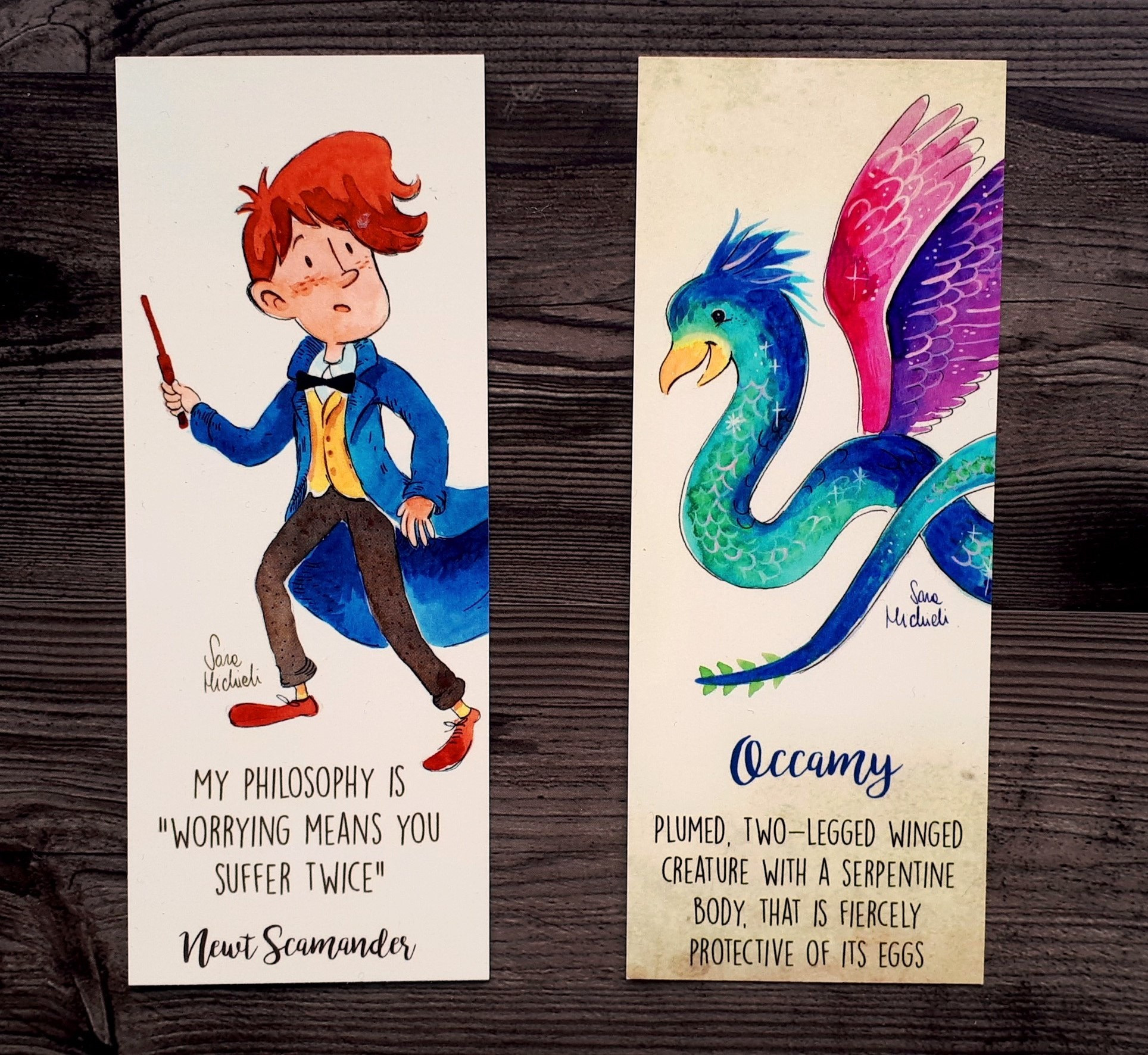 alt text: Double-sided bookmarks with Fantastic Beasts characters from Booked For The Weekend