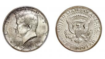 Image of a 1964 Kennedy Half Dollar, highlighting its silver content and historical significance