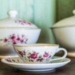 Antique dishes on table