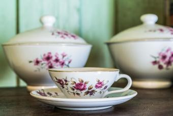 Antique dishes on table