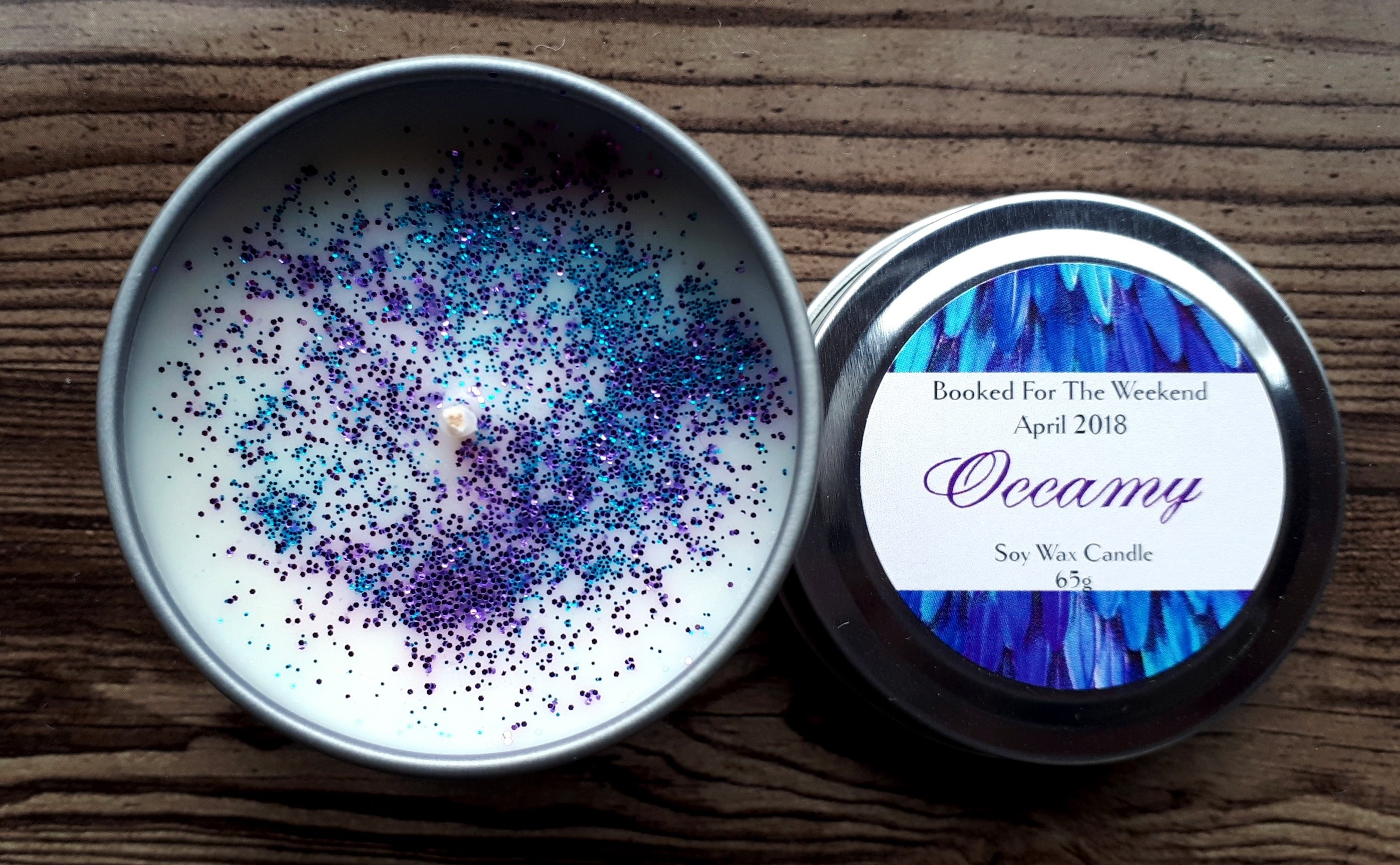 alt text: Occamy candle with glitter and intricate design from Booked For The Weekend