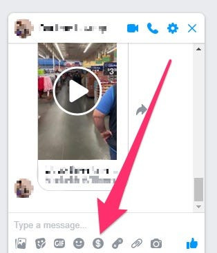 Click the dollar sign icon in Facebook Messenger to send money on desktop.
