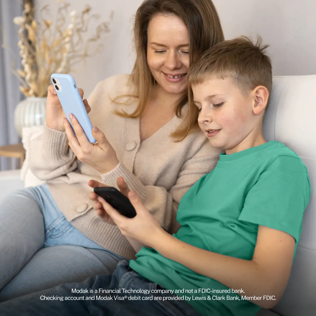 Mum and son using social media