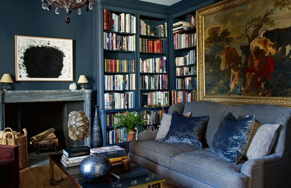 aerin lauder - the art makes this sumptuous blue library