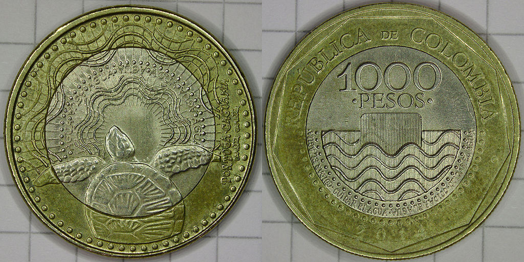 Colombian 1000 peso coin.