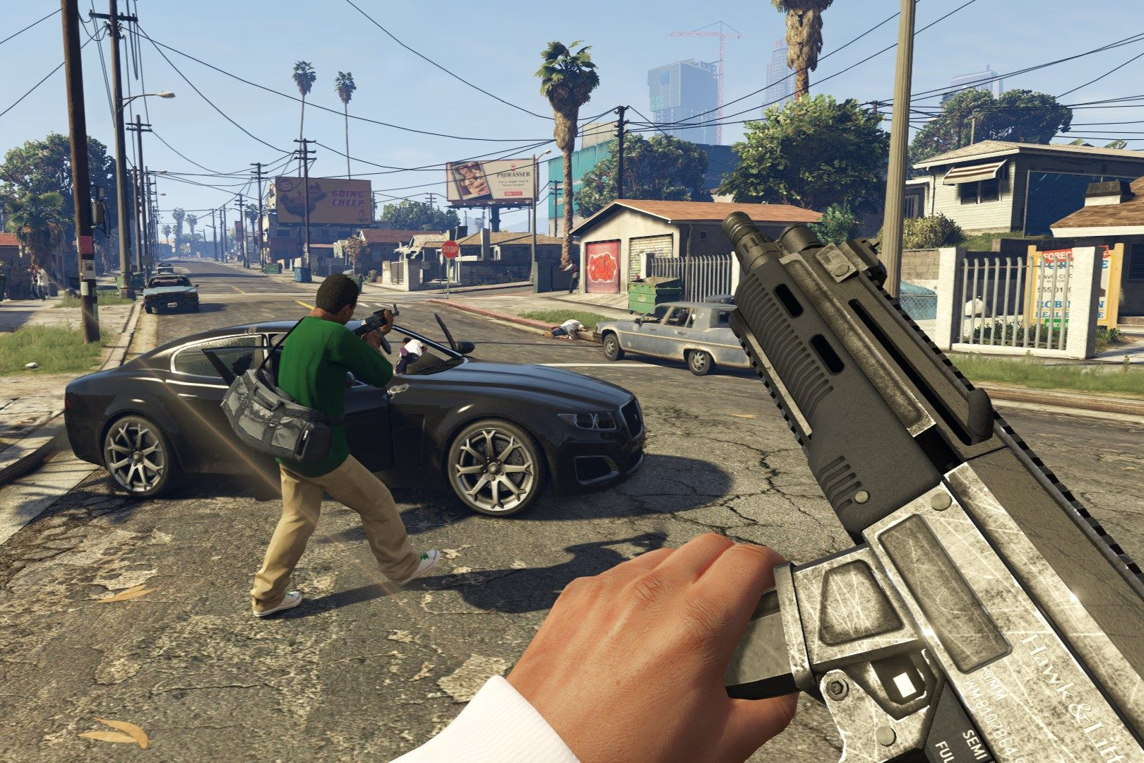 GTA 5 weapons first-person mode showing a character reloading a rifle