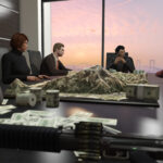 A mountain of cash surrounded by GTA characters, representing GTA 5's massive earnings
