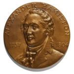 Bronze medal featuring a portrait of Alexander Hamilton, commemorating his role as Secretary of the Treasury.
