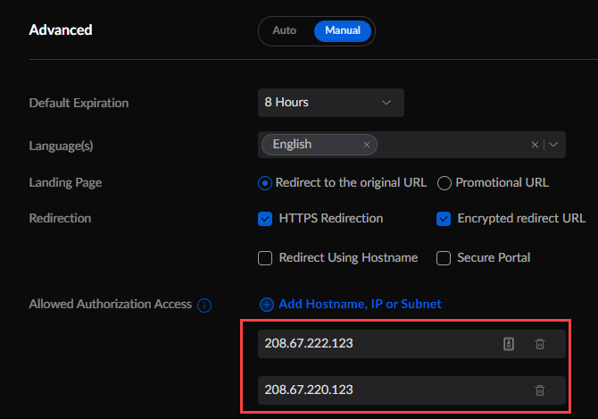 Manual advanced settings for &quot;Public Internet&quot; SSID in UniFi