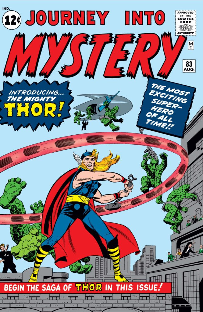 Journey Into Mystery #83 cover, featuring Thor wielding Mjolnir, the first appearance of Thor in Marvel comics