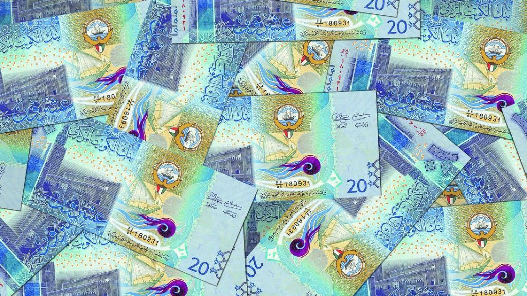 Kuwaiti Dinar banknotes featuring various denominations, highlighting the currency of Kuwait.