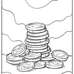 A pile of coins for coloring, representing different metallic shades like bronze and silver, suitable for kids' money-themed art projects.