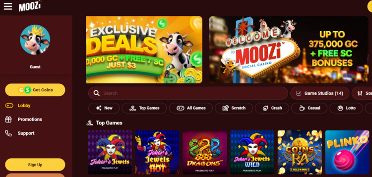 Moozi Social Casino Homepage