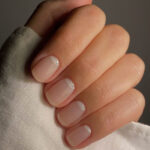 Sheer jelly old money nails on squoval shaped nails, glossy finish.