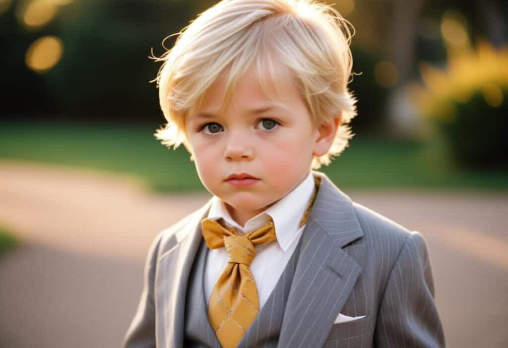 A toddler boy dressed in a suit showcasing classic old money attire