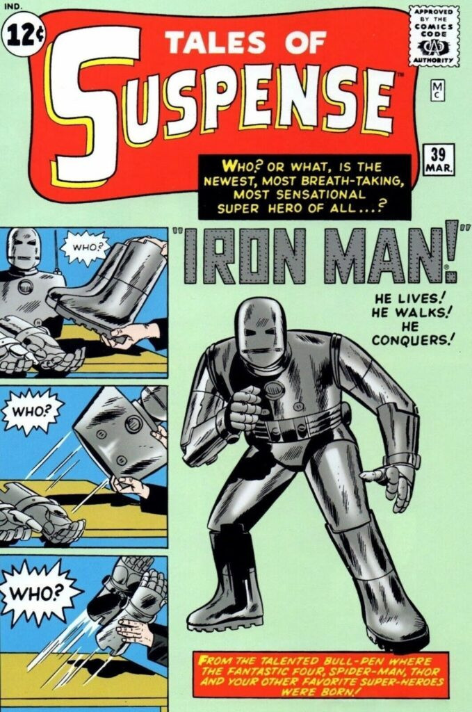 Tales of Suspense #39 cover, featuring Iron Man in his grey armor, the first appearance of Iron Man