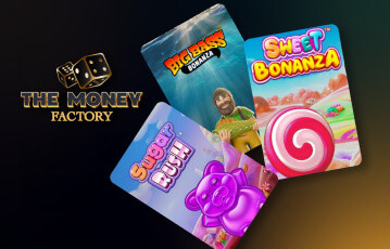 Image depicting slot games at The Money Factory Casino, emphasizing the variety of game styles available.