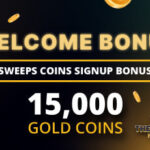 Welcome bonus advertisement featuring The Money Factory Casino's 15,000 Gold Coins and 3 Sweeps Coins offer.