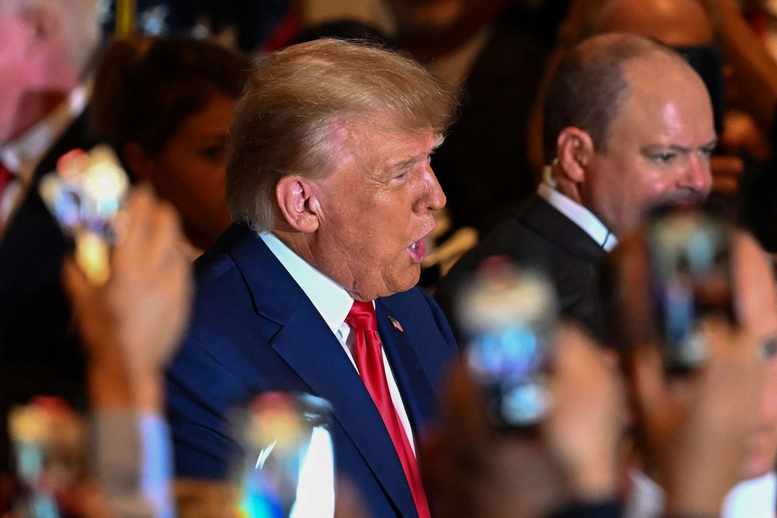 Former President Donald Trump arrives to speak during a press conference following his court appearance over an alleged 'hush-money' payment, at his Mar-a-Lago estate in Palm Beach, Fla., on April 4, 2023.