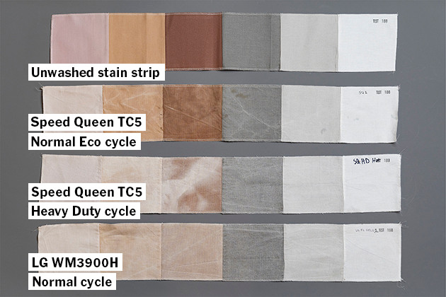 stain strips from different washers side by side