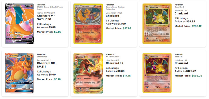 Charizard cards on TCGPlayer