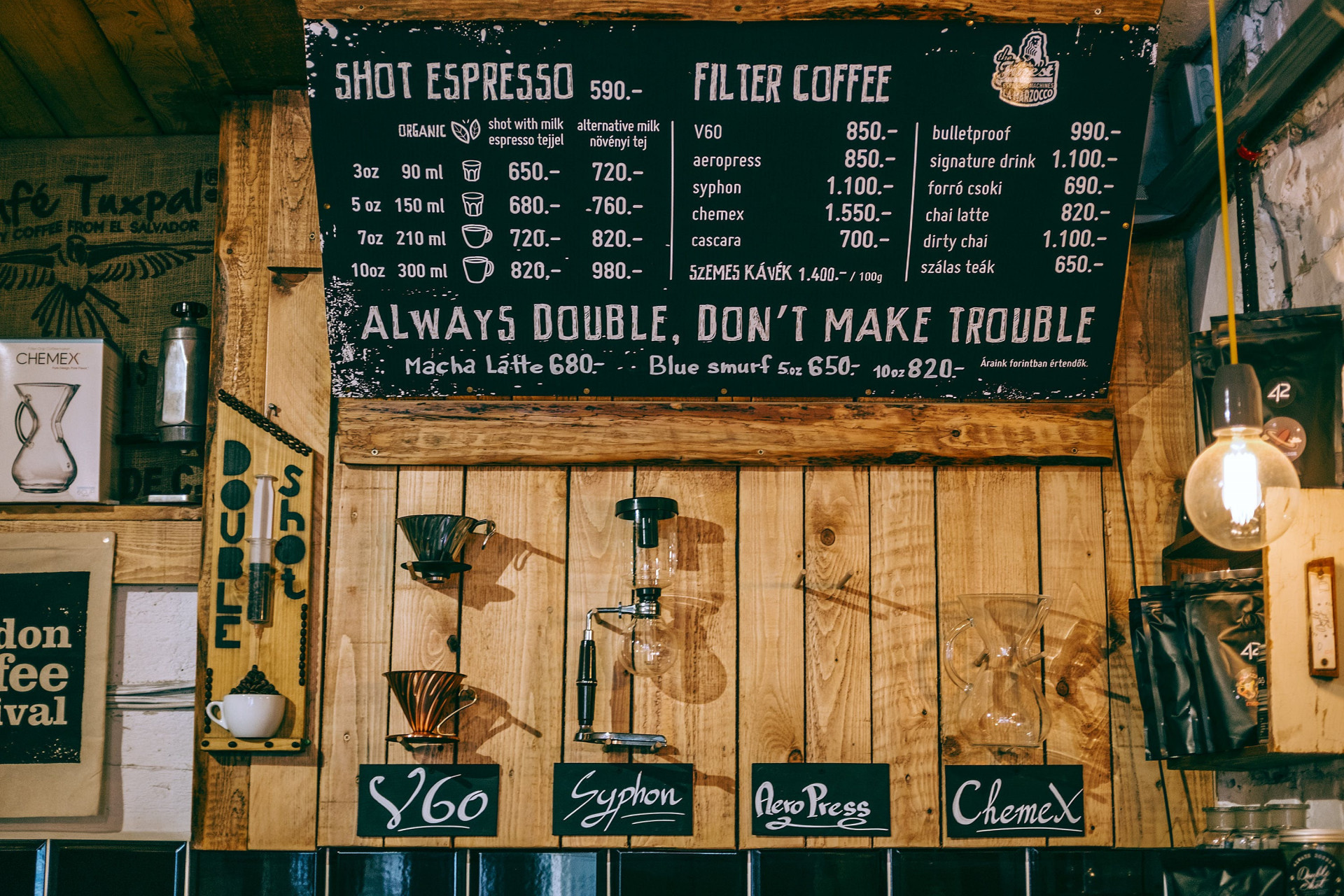 Coffee shop menu