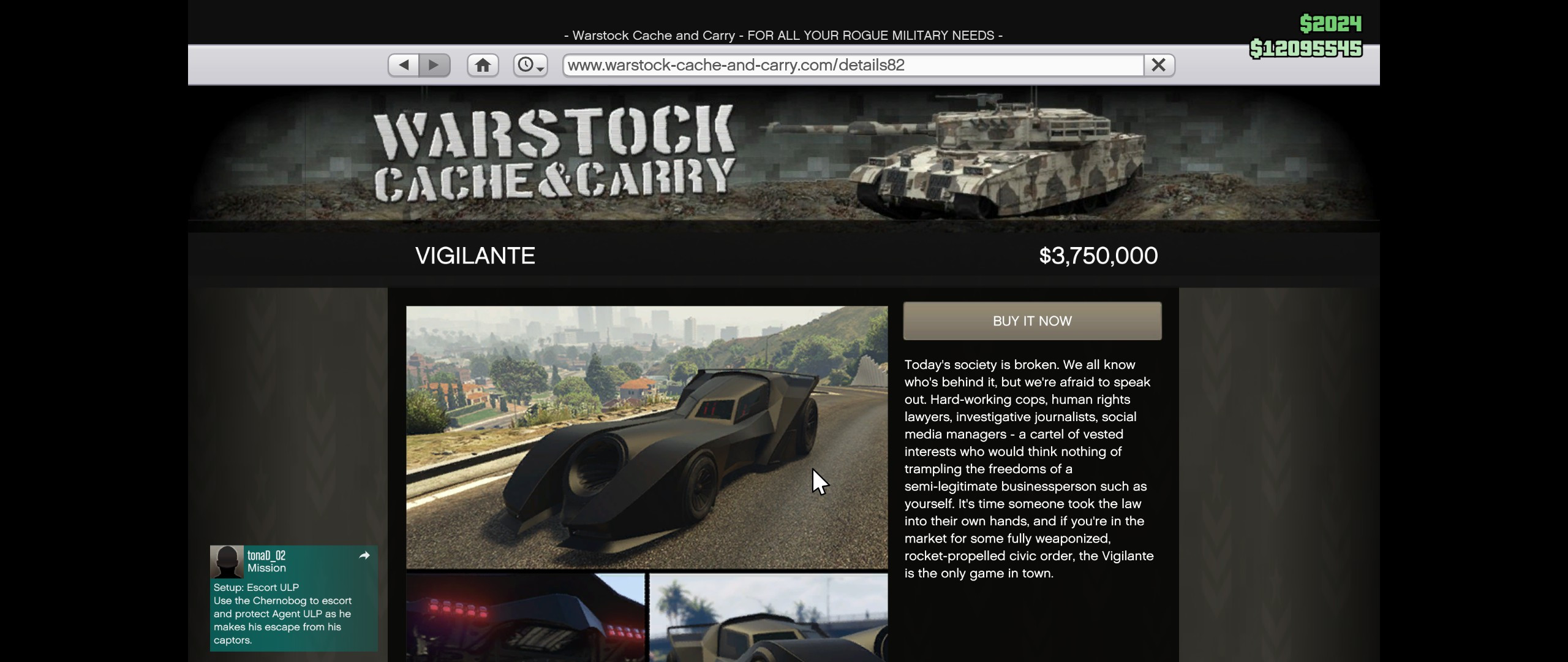 Character using a Deluxo during a heist, showcasing its accurate missiles and hover mode