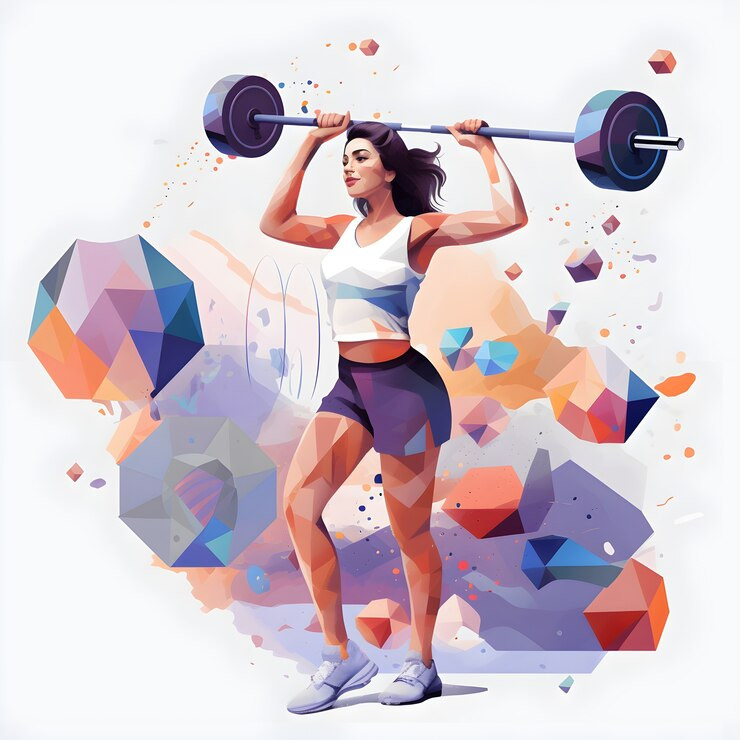 Watercolor of a woman practicing weightlifting. Pieces of art can be also an example of fitness products. Source: Freepik
