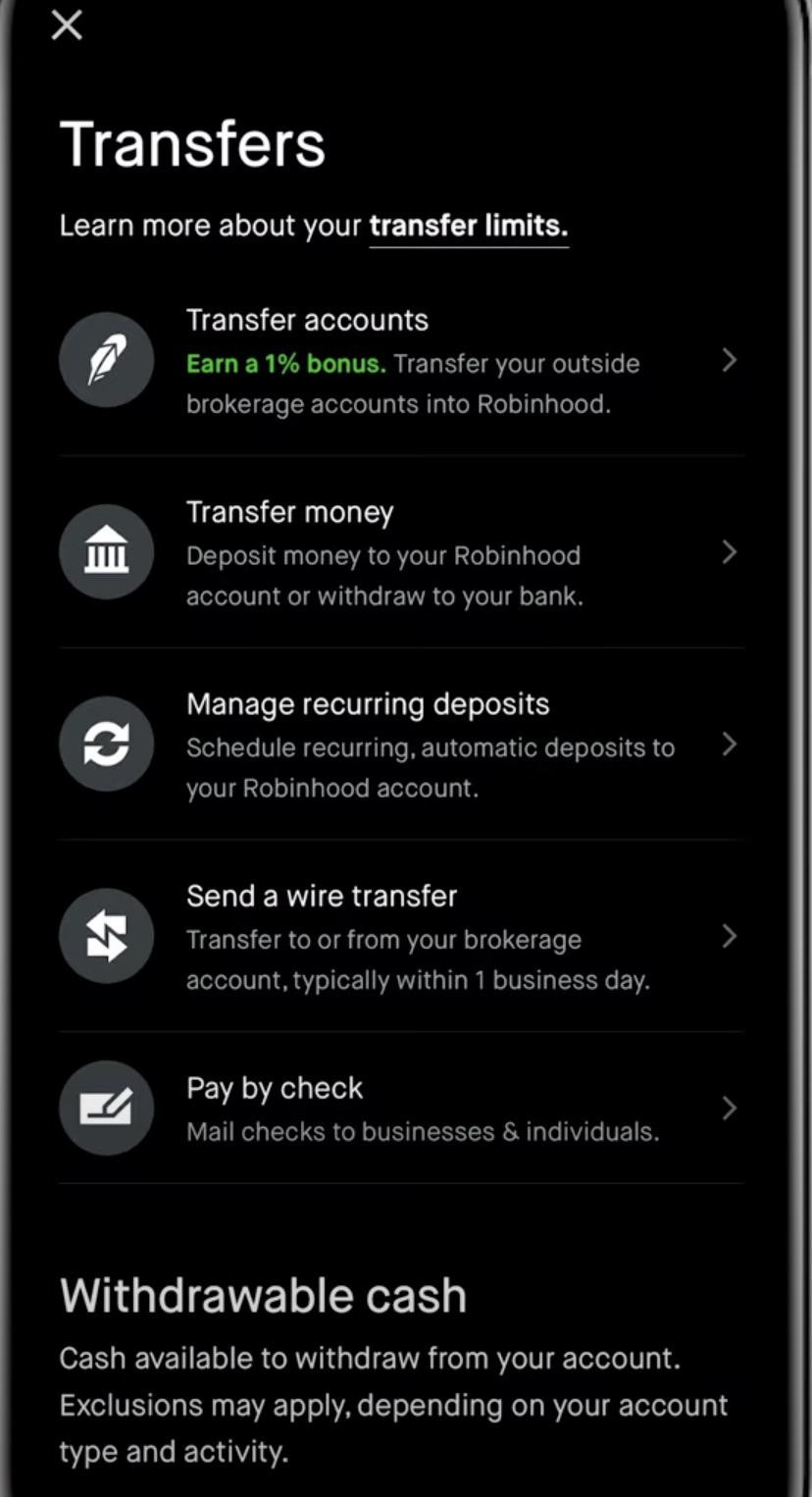 Robinhood Mobile App Account Page