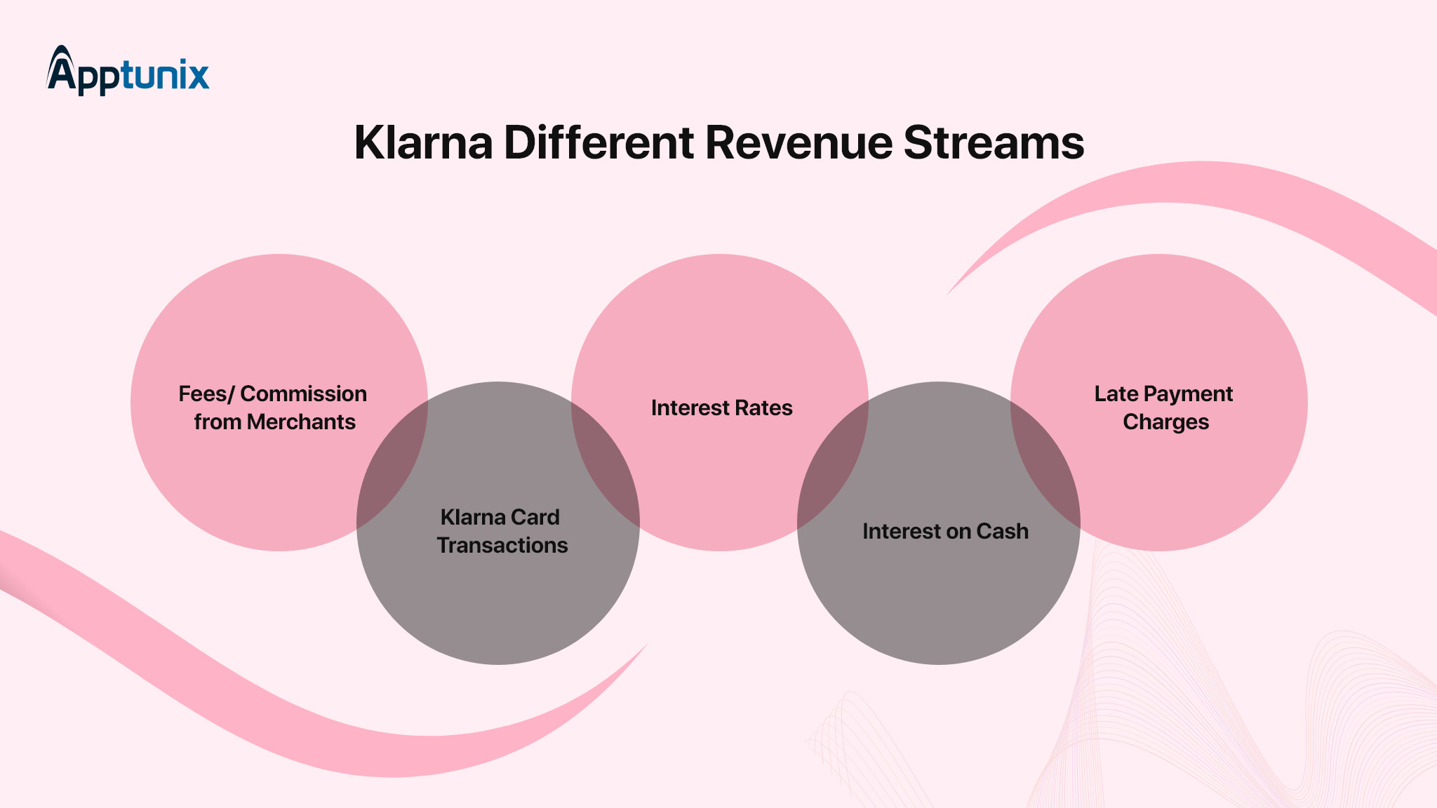 Different revenue streams of Klarna business model such as fees/commission from merchants, interest rates, late payment charges etc.