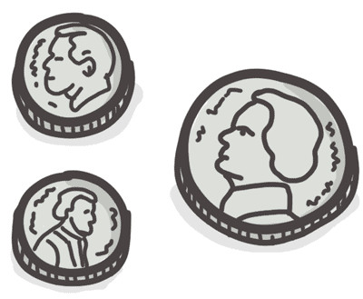 German coins labeled with their value