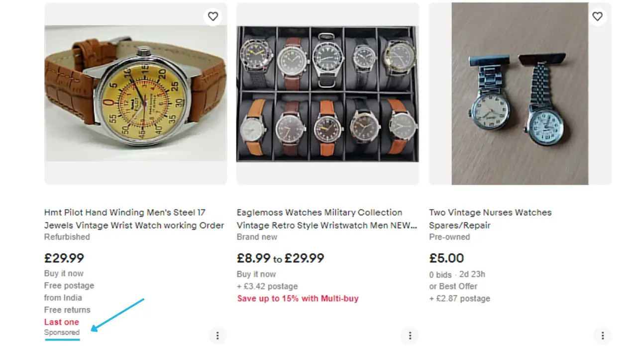 Watch showing sponsored ebay post example