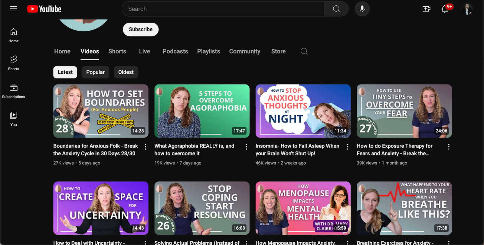 Mental health YouTube channels platform