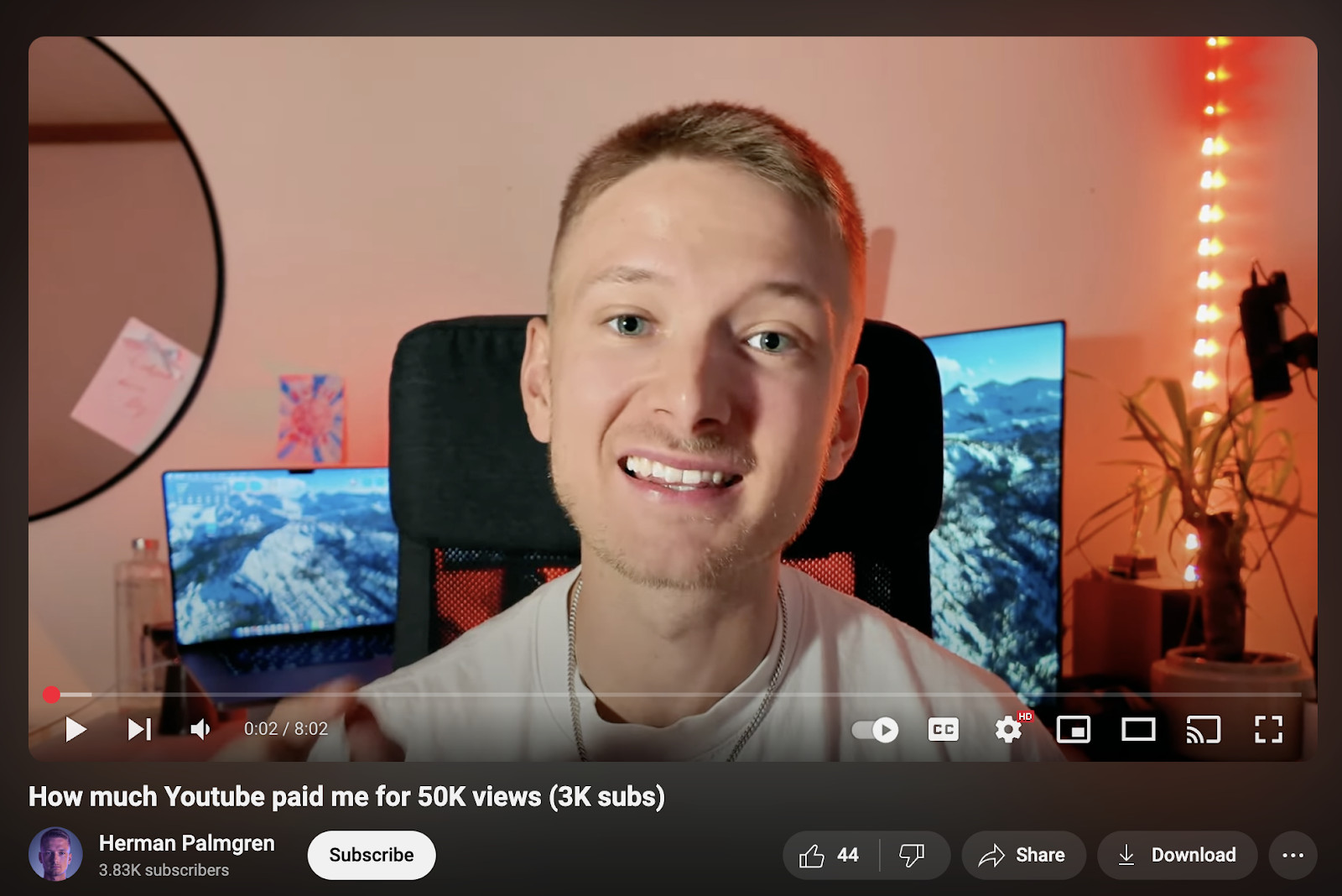 Herman Palmgren's YouTube earnings