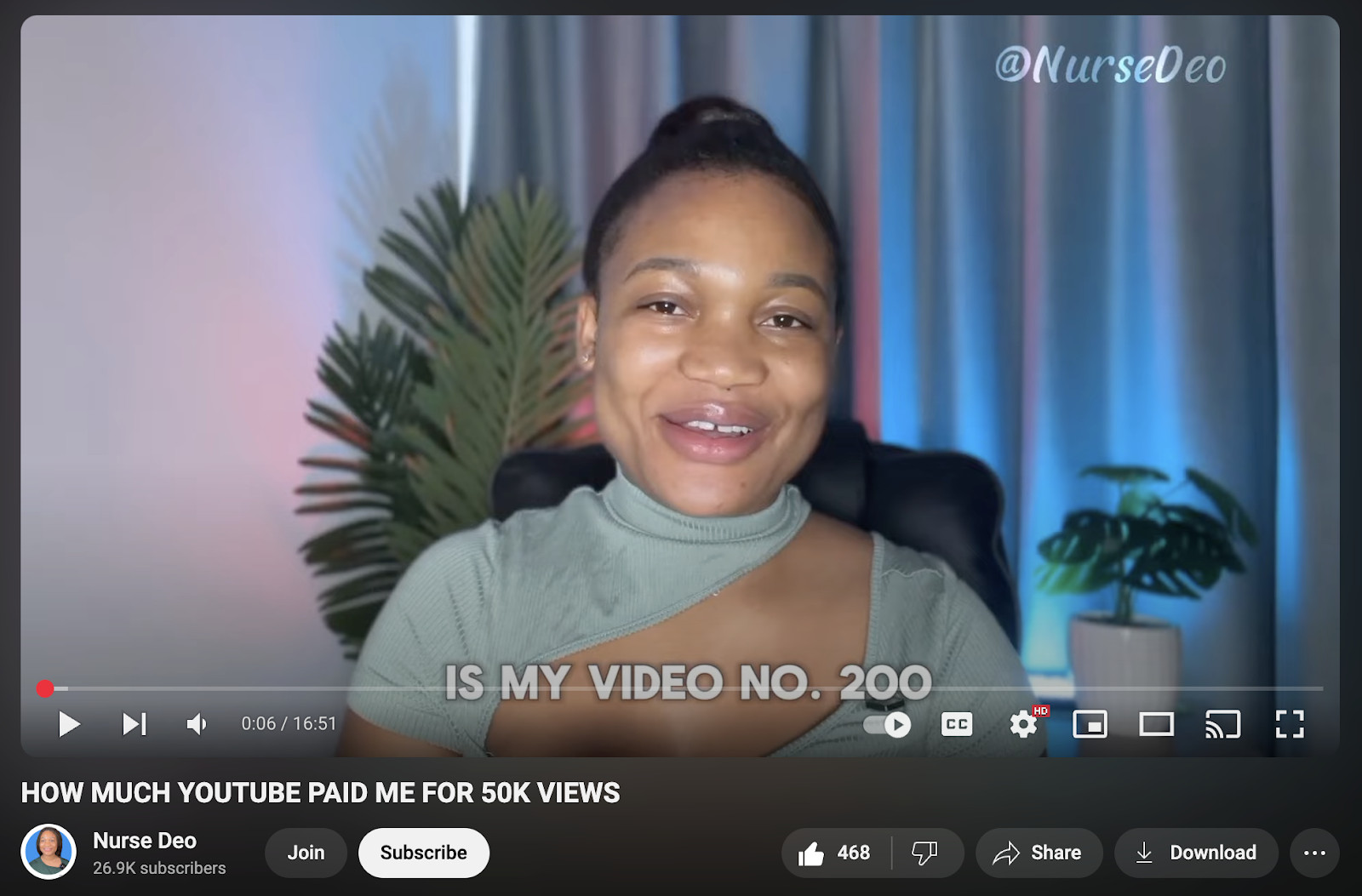 Nurse Deo's YouTube earnings