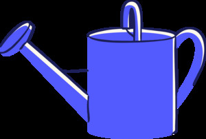 A watering can nurturing a plant with a blurple (blue-purple) hue, illustrating the concept of growing wealth through careful planning
