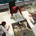 GTA Online executives around a table surrounded by cash, symbolizing financial success
