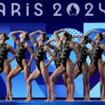 Members of Team United States compete in the Team Technical Routine on day ten of the Olympic Games Paris 2024 at Aquatics Centre on August 05, 2024 in Paris, France.