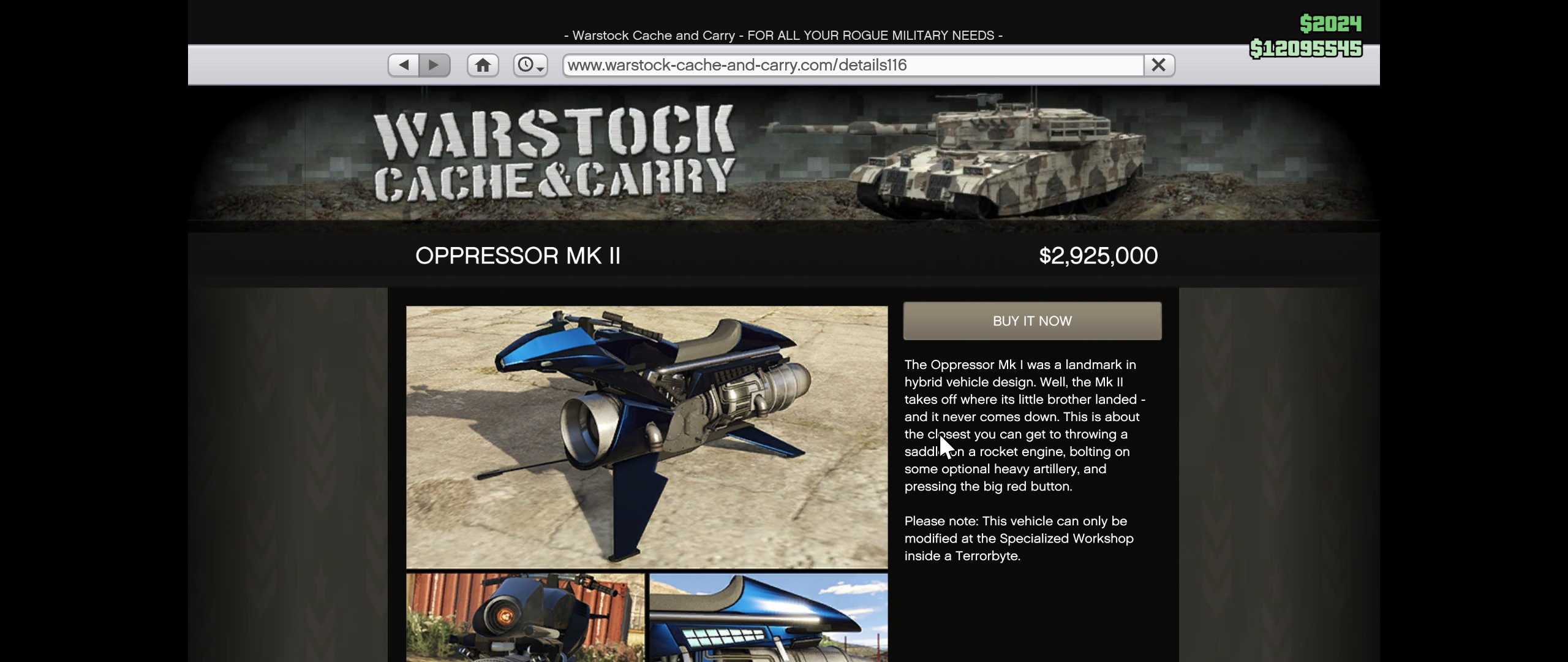 Character flying an Oppressor Mk II, showcasing its speed, missiles, and maneuverability