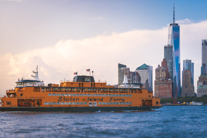 The Staten Island Ferry makes regular trips to Manhattan, hinting at how many people living in New York can