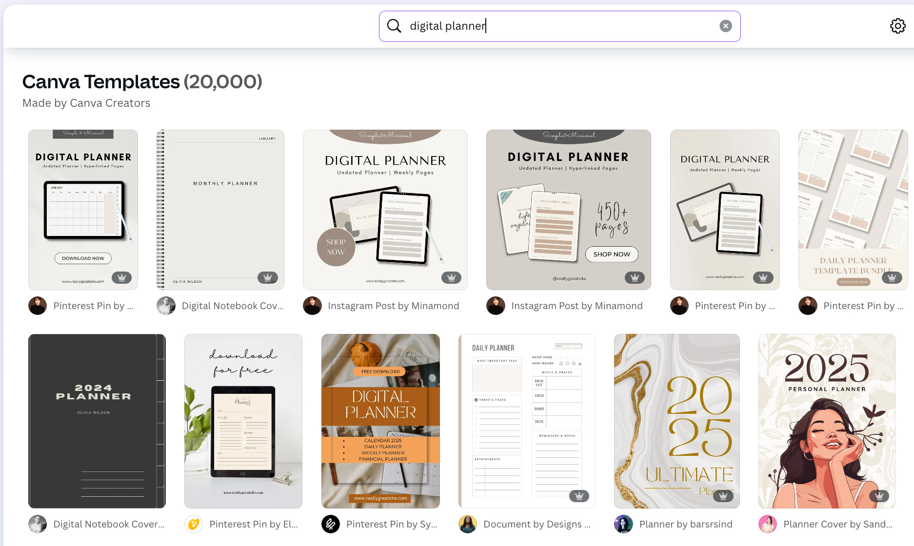 Selection of logo design templates in Canva.