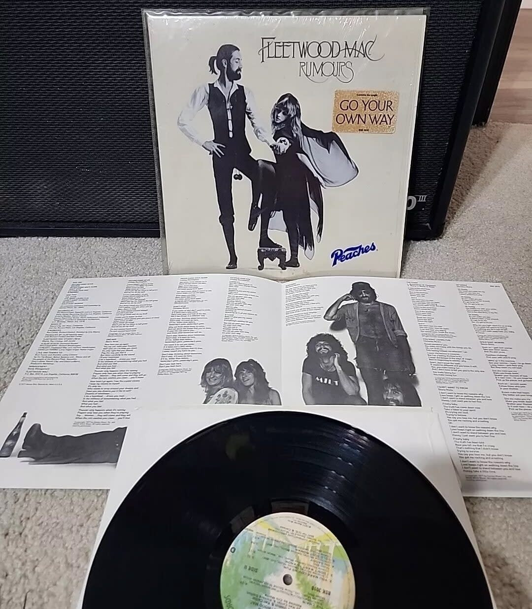 A Fleetwood Mac vinyl record, showcasing its status as one of the band's most popular albums and the value of test pressings.