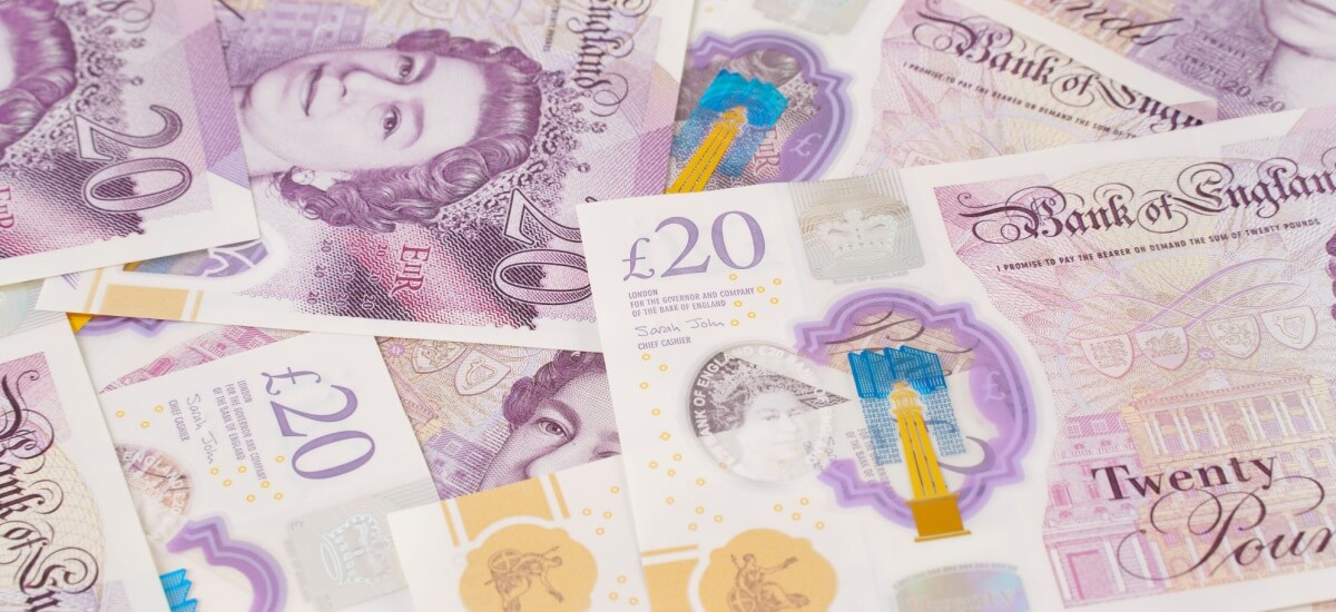 Collection of 20 pound sterling bank notes