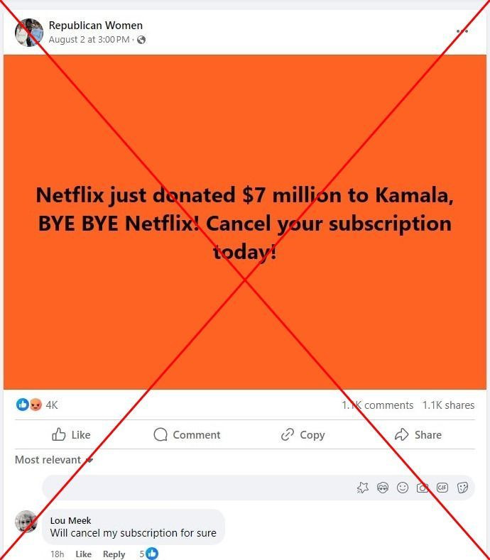 Screenshot of a Facebook post taken August 6, 2024