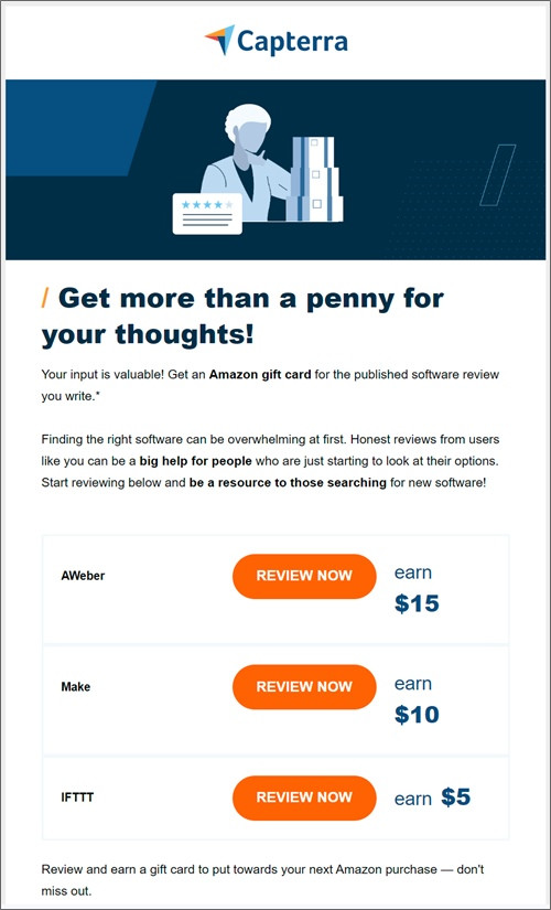 Earn Amazon Gift Cards for Reviewing Software on Capterra