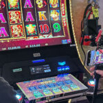 A cellphone captures video of a slot machine in Vegas.