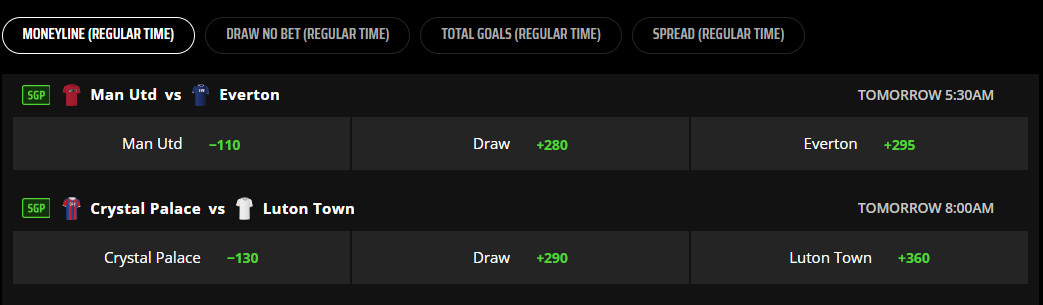 Soccer three-way moneyline