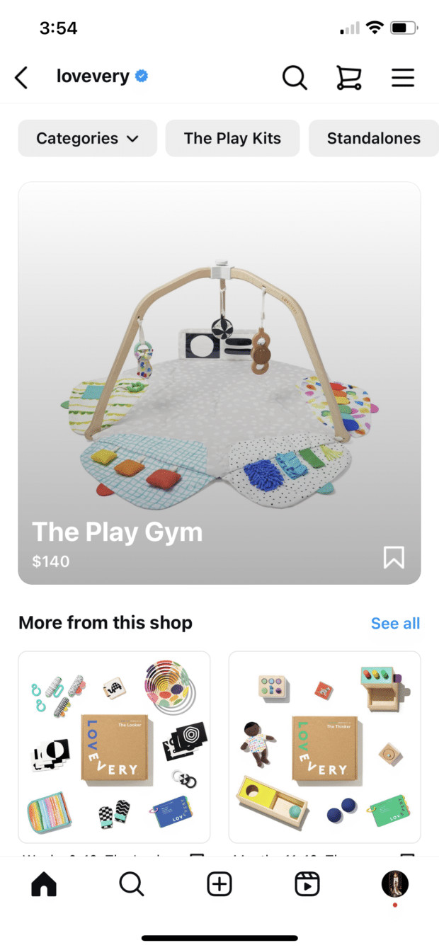 Instagram shopping interface example